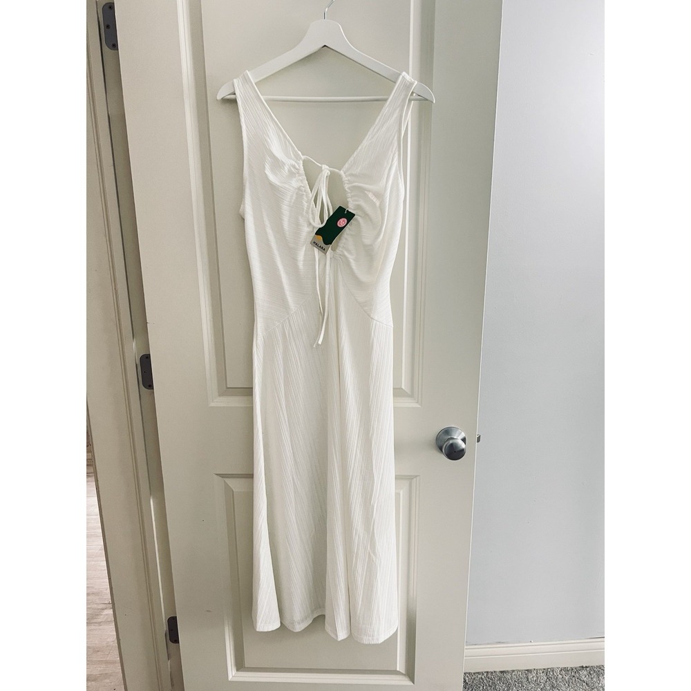 NWT Halara White Textured Ribbed Knit Beach Dress Tie Front Cover Up Size L
